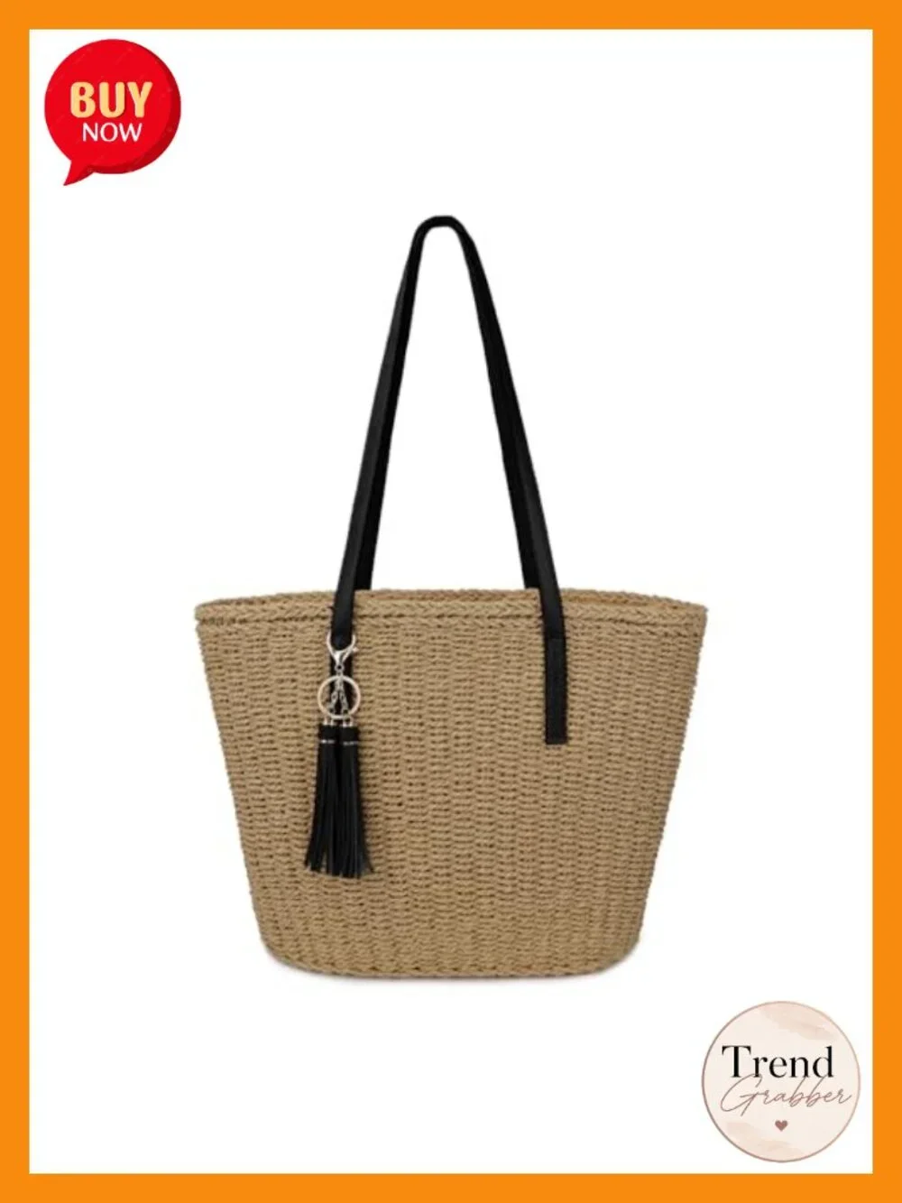 Large Handwoven Straw Tote Bag Summer Beach Shoulder Purse with Tassel